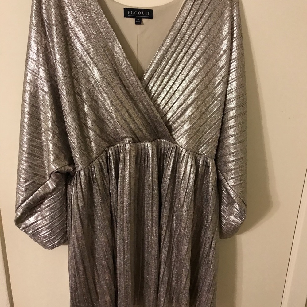 Eloquii Pleated Metallic Wrap Dress size 14